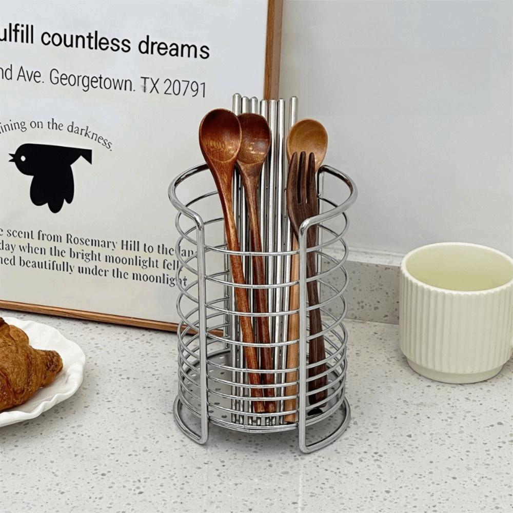 Round Kitchen Utensil Holders Draining Hole Base Tabletop Cutlery Drainer Desktop Organization