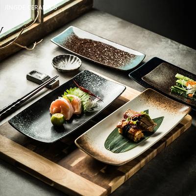 Rechteckiger Retro-Sushi-Teller, japanische Keramikteller, westlicher Speiseteller, Geschirrset für Zuhause, Teller und Geschirr, Küchenzubehör