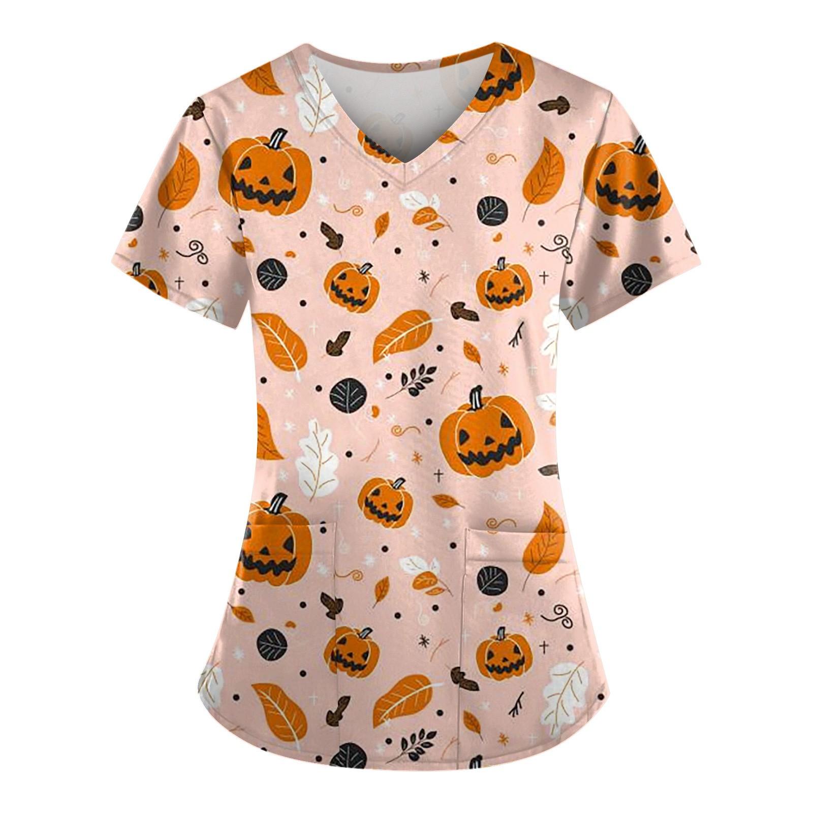 

Женский модный повседневный топ с v-образным вырезом и принтом на Хэллоуин, защитный рабочий костюм S жёлтый