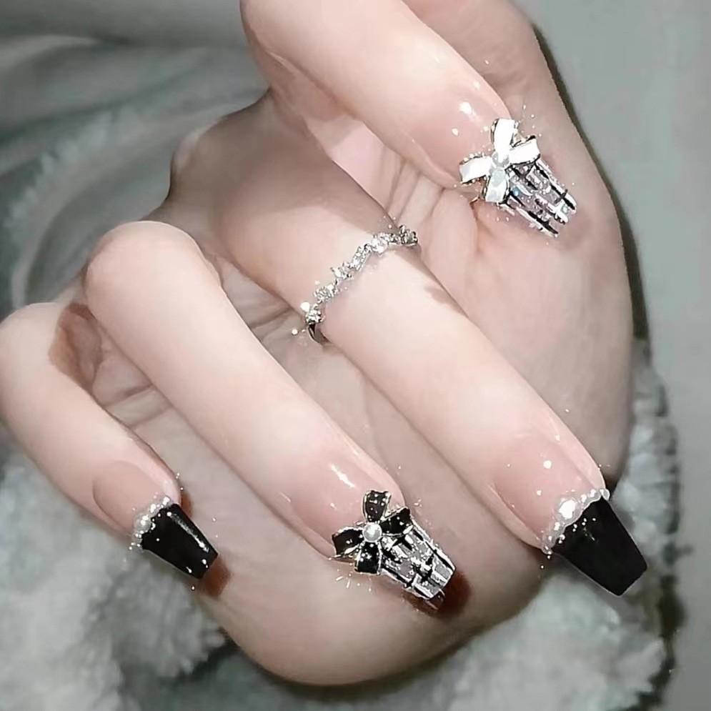 Bow Nail Plaid Patterns Elegant Rhinestones Minimalist Handmade Nail Sticker