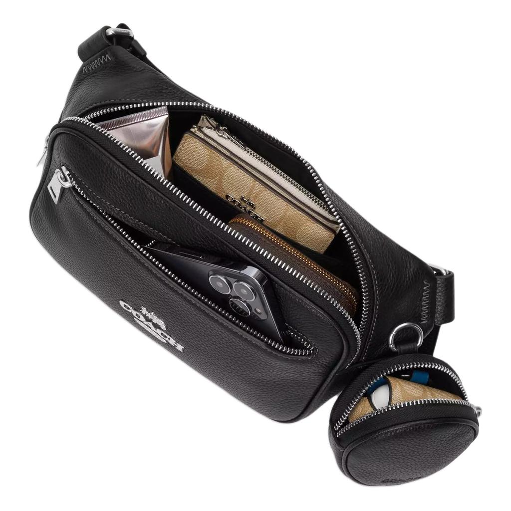 Coach Elias 29 Estampa de Assinatura Fechamento com Zíper Lona Revestida Bolsa de Cintura Grande Bolsa de Cintura Masculina Preto CZ400-QBMI5