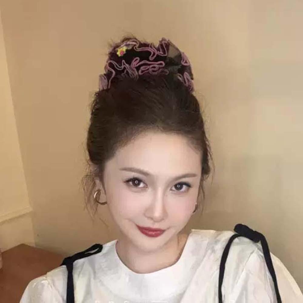 Large Intestine Circle Embroidered Mesh Scrunchie Korean Style Flower Lace Hair Ring  Daily