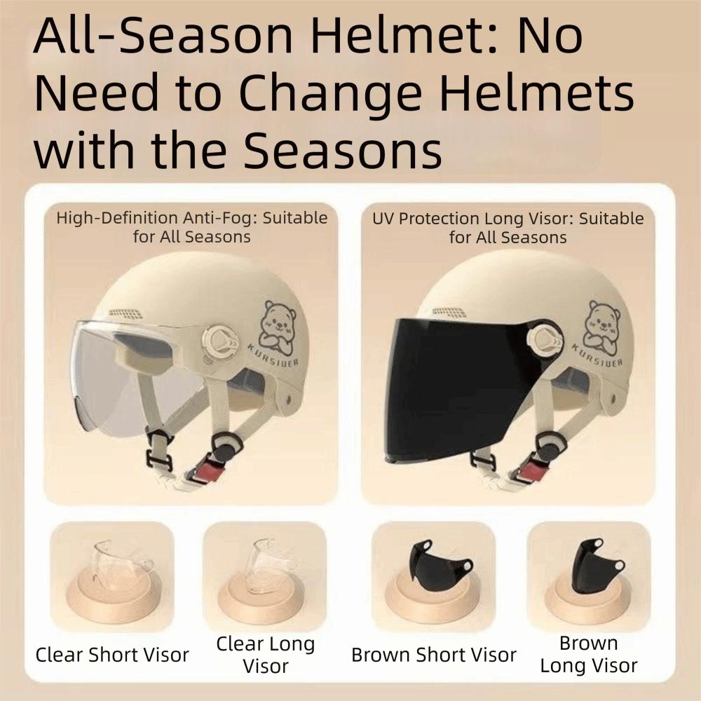 Cartoon Bear Electric Bicycle Helmet With Goggles Universal Half Helmet  Universal