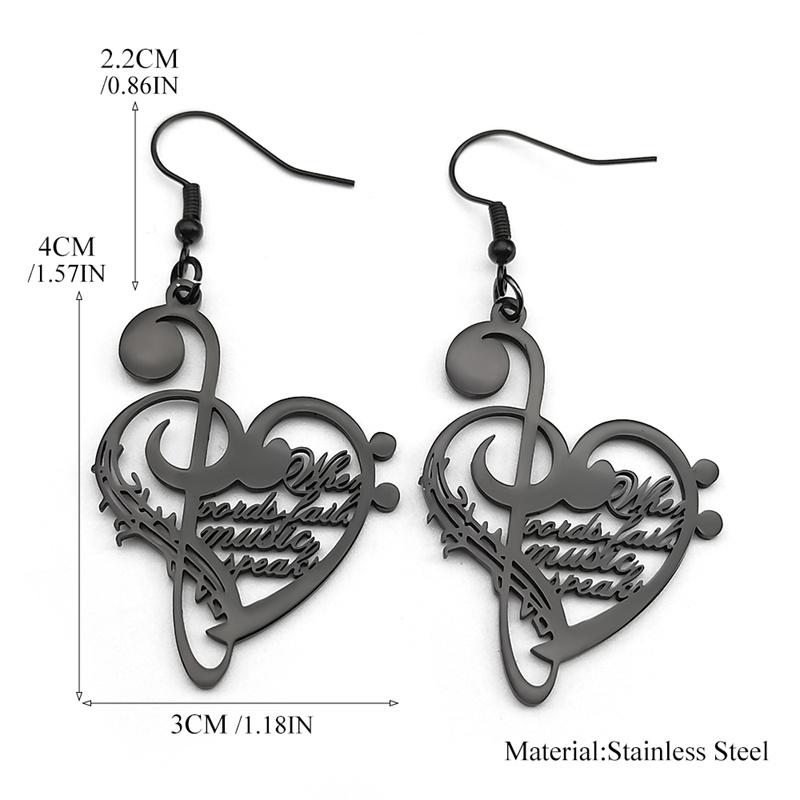 Love Music Note Dangle Earrings For Women Men Stainless Steel Gold Silver Color Heart Music Lover Fashion Drop Earring Jewelry