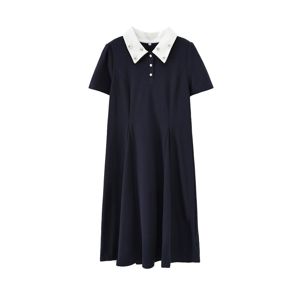 College Style Age-reducing Polo Collar Dress 2026 Summer Large Size Women's Clothing Waist and Thin Long Short Skirt 234421