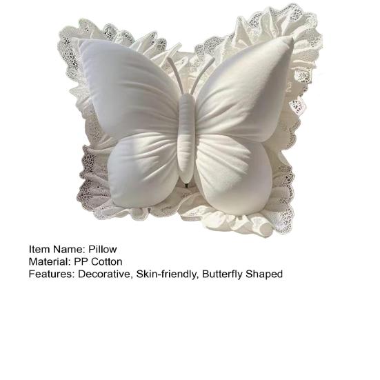 Butterfly Throw Pillow Plush Butterfly Shaped Pillow with Lace Edge Decorative Cute Stuffed Hugging