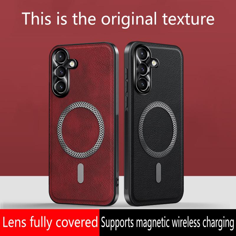 For Samsung Galaxy S24 Ultra Plus FE Case Magnetic Elegant Leather Wear-Resistant Lens Fully Covered Non-Slip Grip Edge Cover