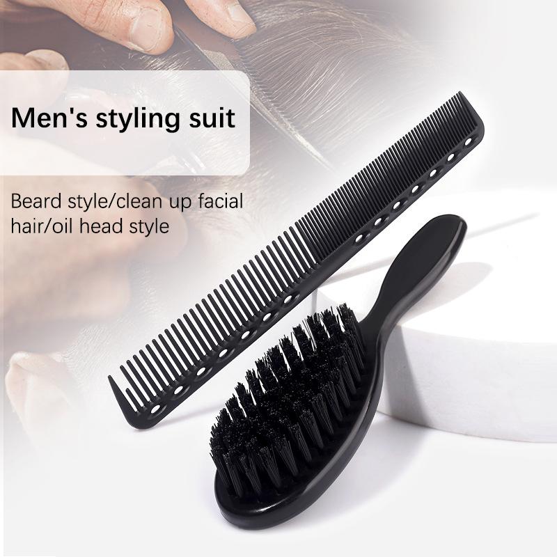 Black Small Beard Styling Brush Professional Shave Beard Brush Barber Vintage Oil Head Shape Carving Cleaning Brush Tools