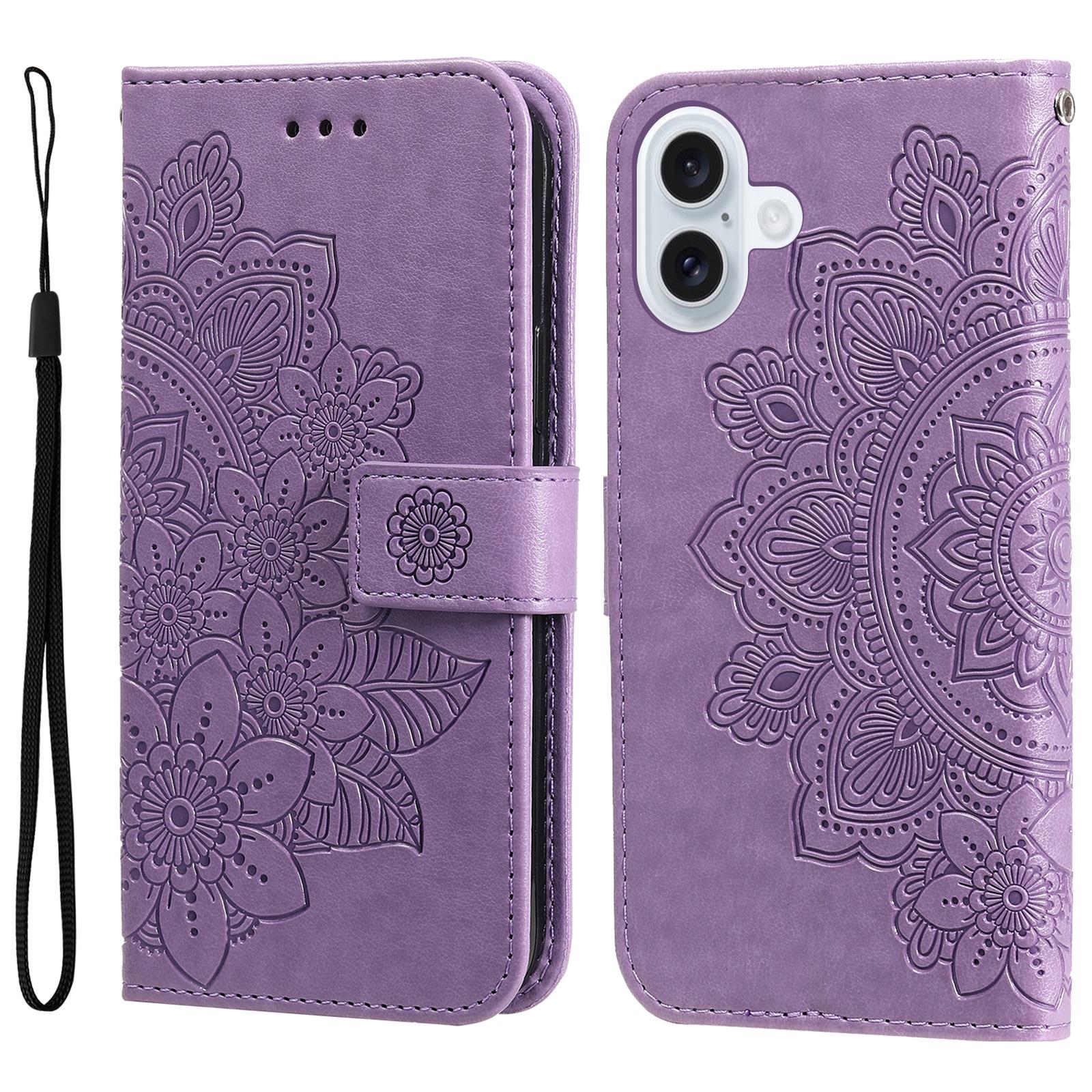 

For iPhone 17 Case Floral Pattern PU Leather Wallet Stand Phone Cover Purple