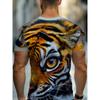 3D Tiger Face Animal Printed T-Shirt for Men Trendy Short Sleeve Tees Cool Intense Tiger Eye Graphic Round Neck Pullover Hip Hop Streetwear Tops Male