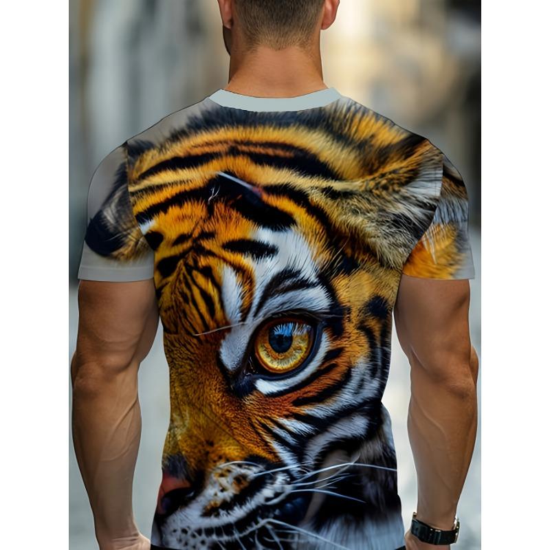 3D Tiger Face Animal Printed T-Shirt for Men Trendy Short Sleeve Tees Cool Intense Tiger Eye Graphic Round Neck Pullover Hip Hop Streetwear Tops Male