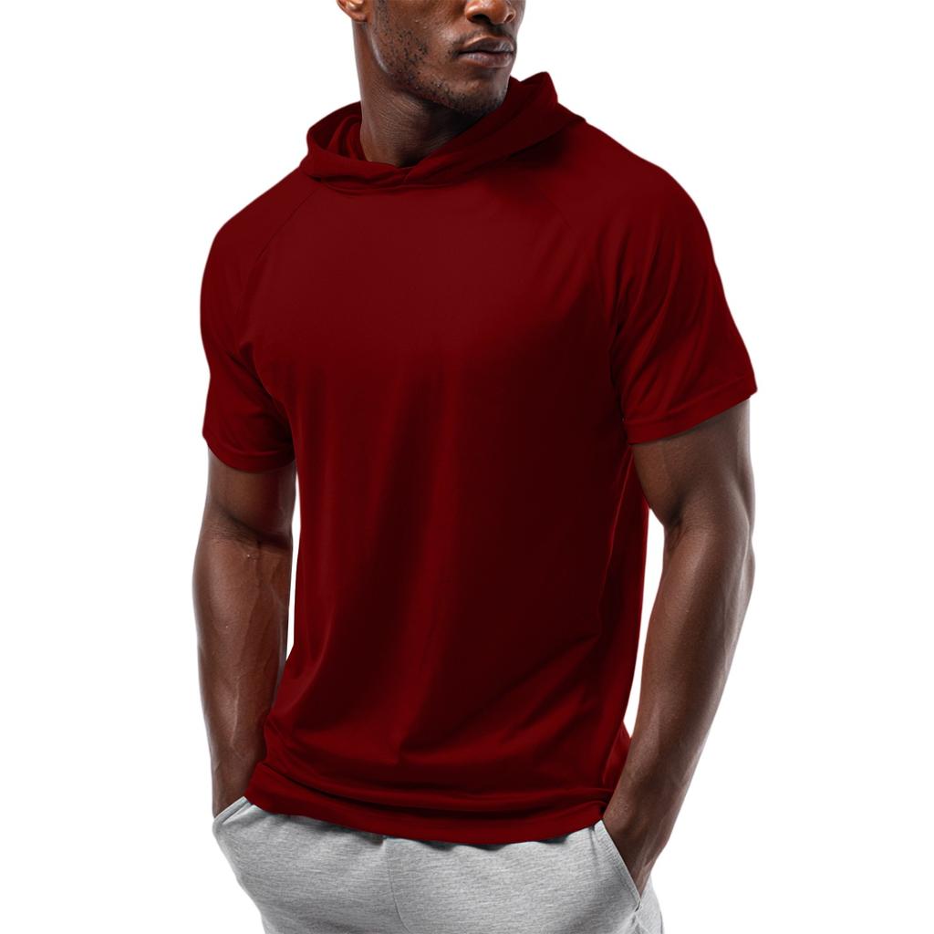Men's Straight Shoulder Short-sleeved Hoodie T-shirt Sweatshirt