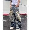 Unisex Distressed Ripped Denim Jeans With 3D Print Effect Loose Fit Casual Trousers Teens Adults