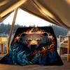1pc Fire Bear Print Print Outdoor Blanket, Lightweight Polyester,