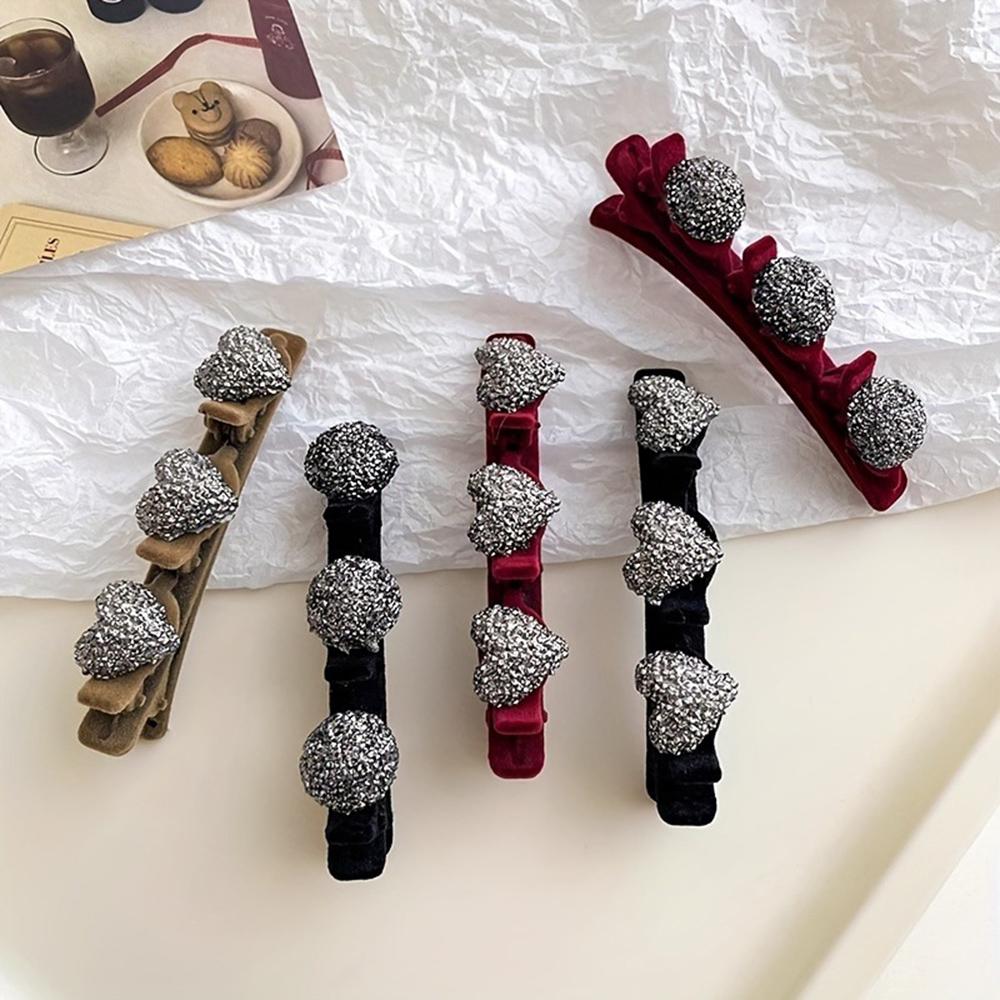 4pcs Flocking Woven Hair Clip Bangs Clip Plush Forehead Clip Side Hair Clip Straight Clip Duckbill Clip Women's Hair Accessory