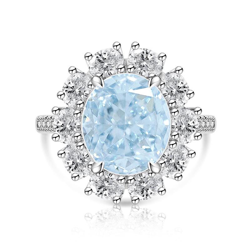 925 Sterling Silver Ice Flower Cut Sunflower Pigeon Egg Color Gem Ring Large Oval Cut High Carbon Diamond Band Women Party Jewelry