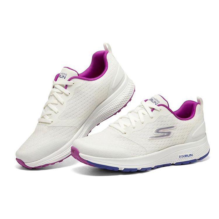 Skechers Go Run Consistent Comfortable Shock Absorbing Durable Low Top Running Shoes Women sneaker White Purple 128277-WPR