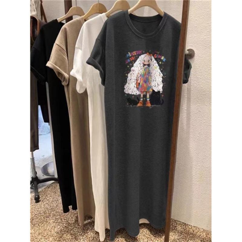 

Свободное платье-футболка средней длины с короткими рукавами, модное и молодежное женское платье 4XL темно-серого