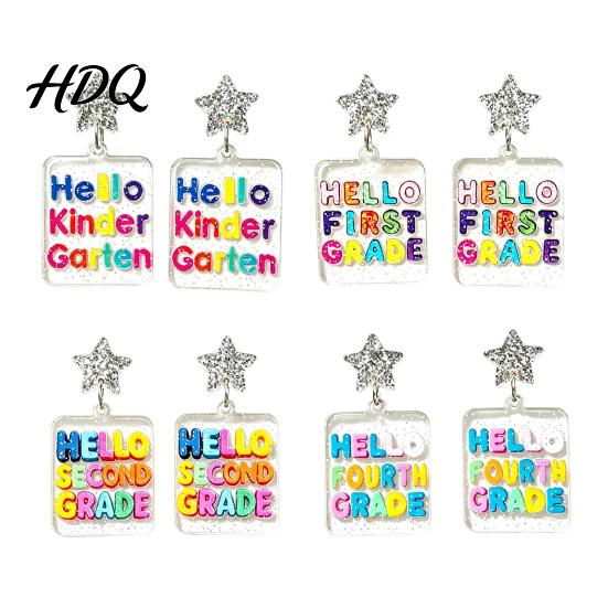 Creative School Season Jewelry 1 Pair Back to Earrings Colorful Acrylic Letter Dangle Campus Atmosphere Accessories Drop First Day of Appreciation