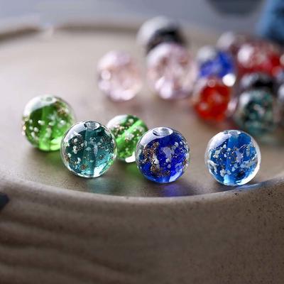 5pcs Round Luminated Flower Glass Loose Beads Luminous Lampwork Beads