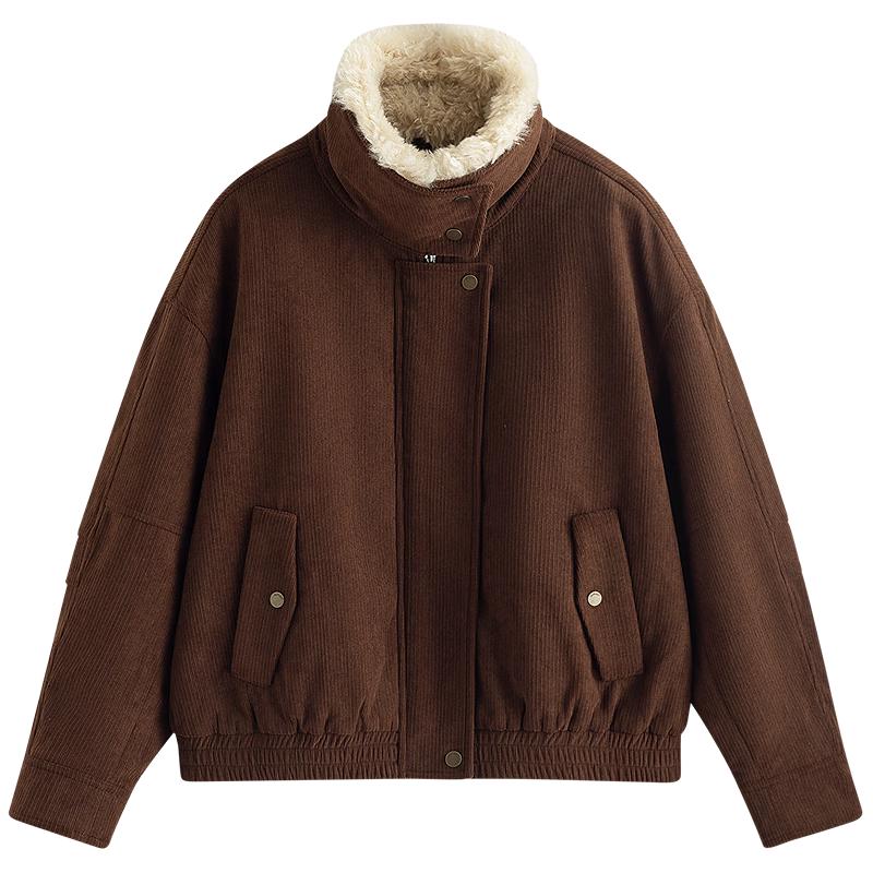 

INMAN Женская короткая зимняя куртка из вельвета с воротником из овчины Майяр S