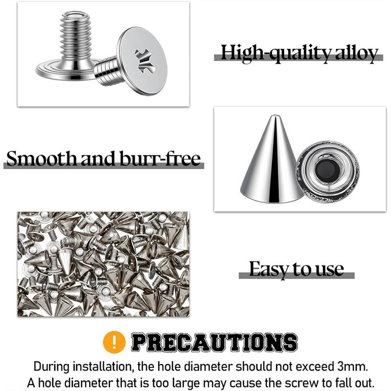 Tree Spike Set 200 Pcs Metal Cone Spikes Punk Spikes Studs Kit Screwback Studs For DIY Leathercraft Decoration