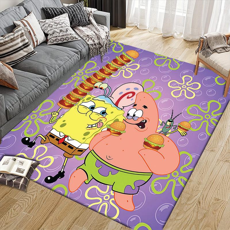 SpongeBob SquarePants3 Flannel Pattern Square Carpet,Area Rug,Carpet Rug for Living Room Bedroom Sofa Playroom Decor,Non-slip Floor Mat