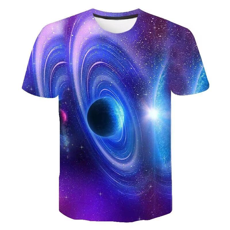 Galaxy 3D T-shirt for Boys, Summer Short Sleeve Casual Fashion Kids' Clothing, Crew Neck Top