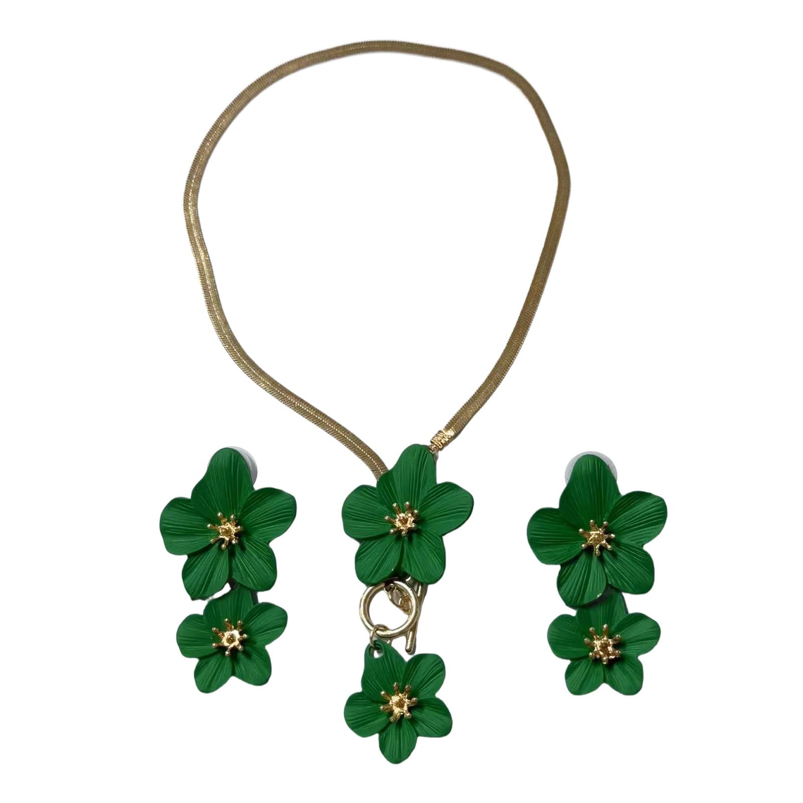 

Елегантний квітковий набір прикрас для жінок Елегантний весняно-літній відпочинок Пляжні речі Легкий дизайн зі сплаву зелений
