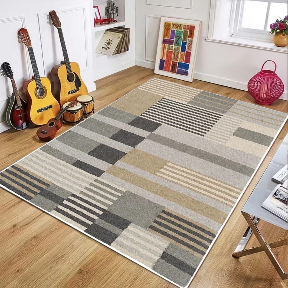 Modern Stripe Design Non-Slip Indoor Rugs for Living Room, Soft Washable Carpets for Bedroom Dining Room Entryway Door Mat,