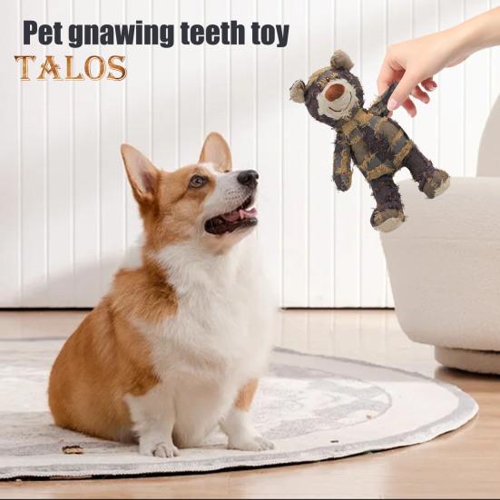 Squeaky Dog Chew Toy Interactive Plush Bear Toy with Sound Indestructible Dog Teeth Cleaning Toy for Aggressive Chewers