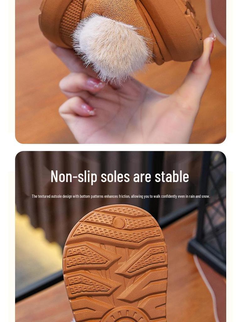Children's Velvet-Lined Winter Snow Boots with Thick Sole