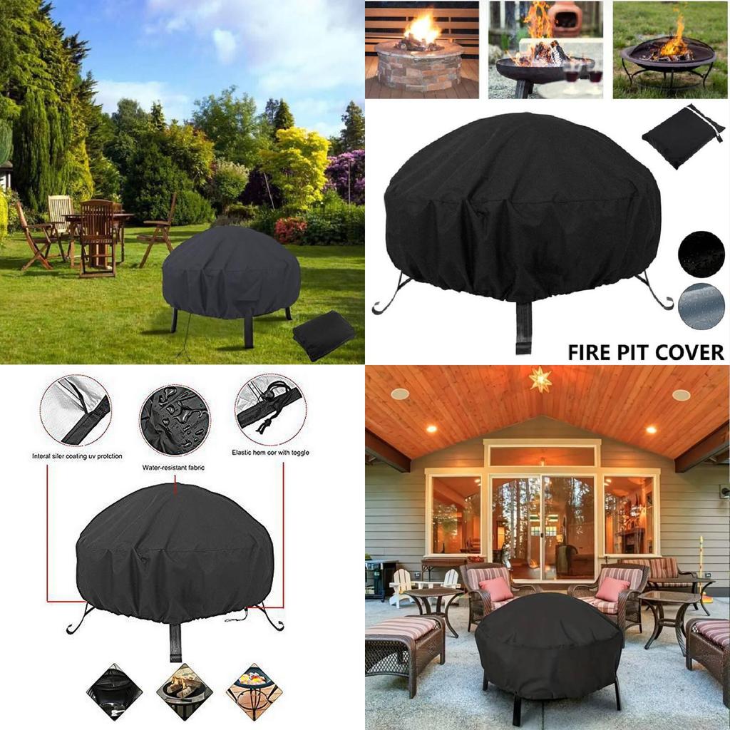 Durable Black Fire Pit Cover For Outdoor Bbq Grill Weather Resistant And Dustproof