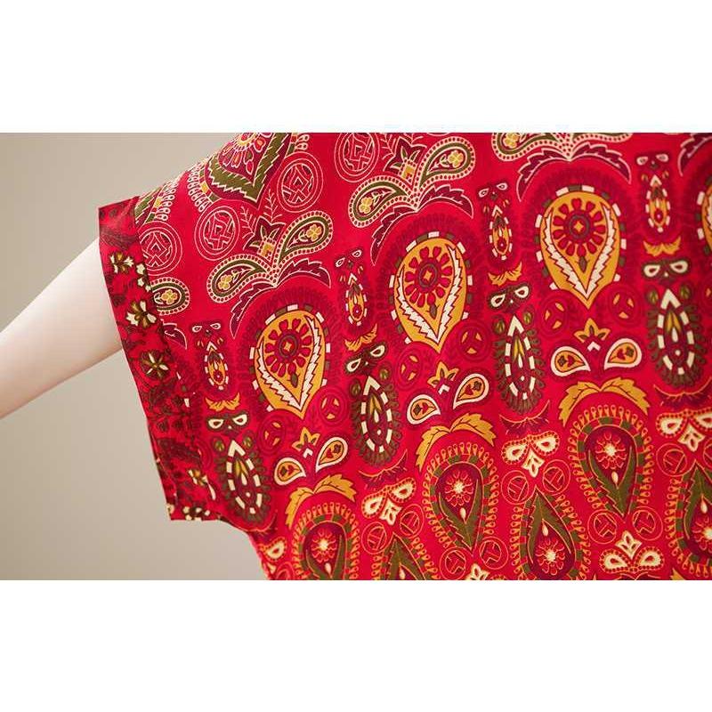 Summer V-neck Large Size Loose Literary Vacation Style Beach Dresses