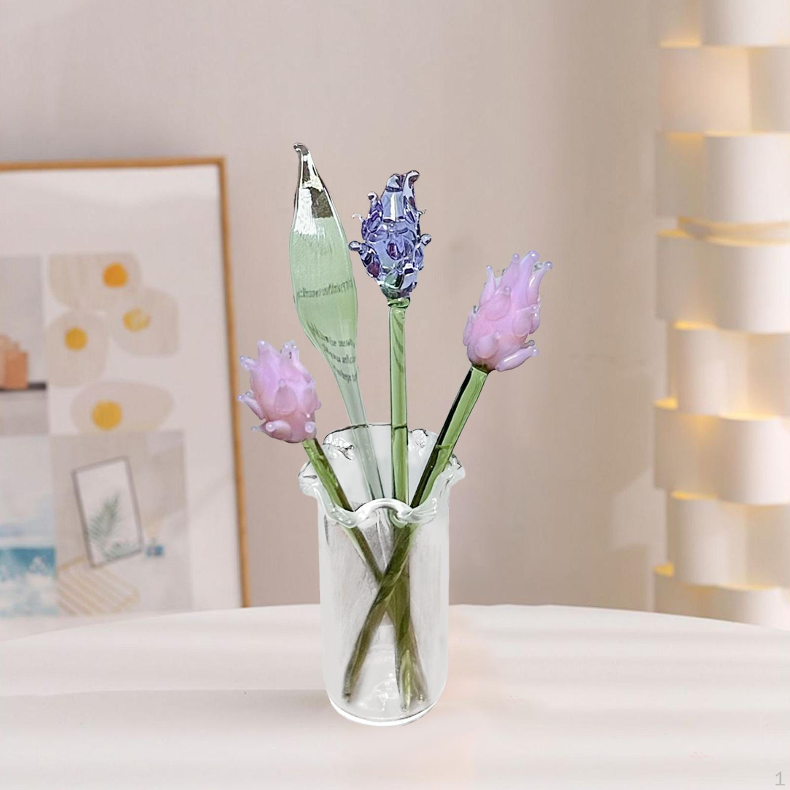 

Glass Flower Bouquet with Vase Artificial Flowers Collectible Figurines for Girlfriend Lavender
