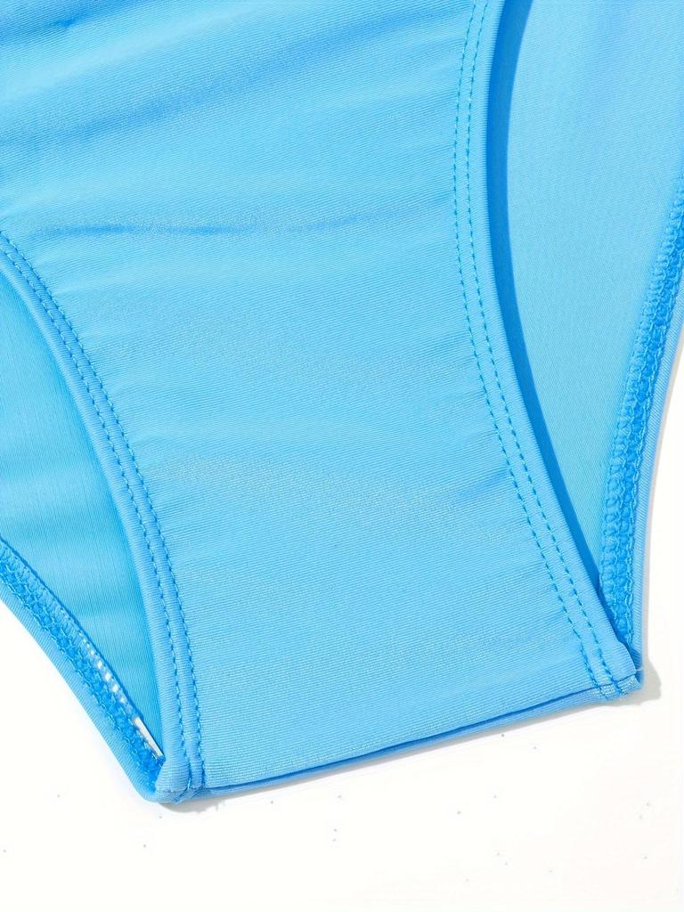 Blauer gestreifter Tankini Badeanzug in Übergröße - Konservativer Bikini mit Trägern und Bauchbedeckung