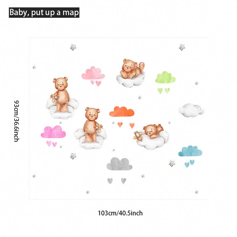 Wall Stickers Cartoon Bear Clouds Stars Hearts Kids Room Decor Nursery Wall Art Living Room Home Wall Decal Removable Wall Decor