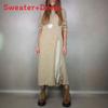 Autumn Lace Slip Dress Set With Spliced Knit Top For Elegant Office Women
