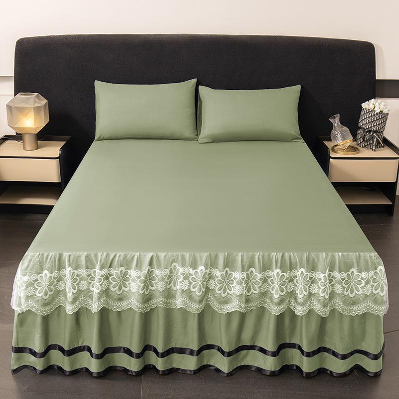 Brushed Double-Layer Solid Color Elastic Lace Ruffle Bed Skirt Full-Size Mattress Cover