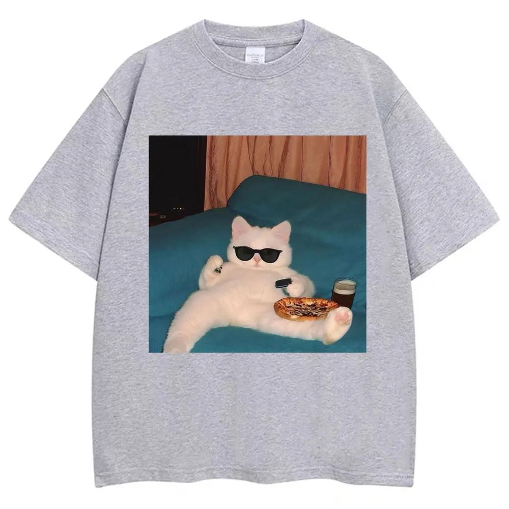 Funny Glasses Cat and Pizza T-shirt Women Creativity Fashion Kawaii T Shirts Casual Tees Cat Lovers Gifts Graphic T Shirts