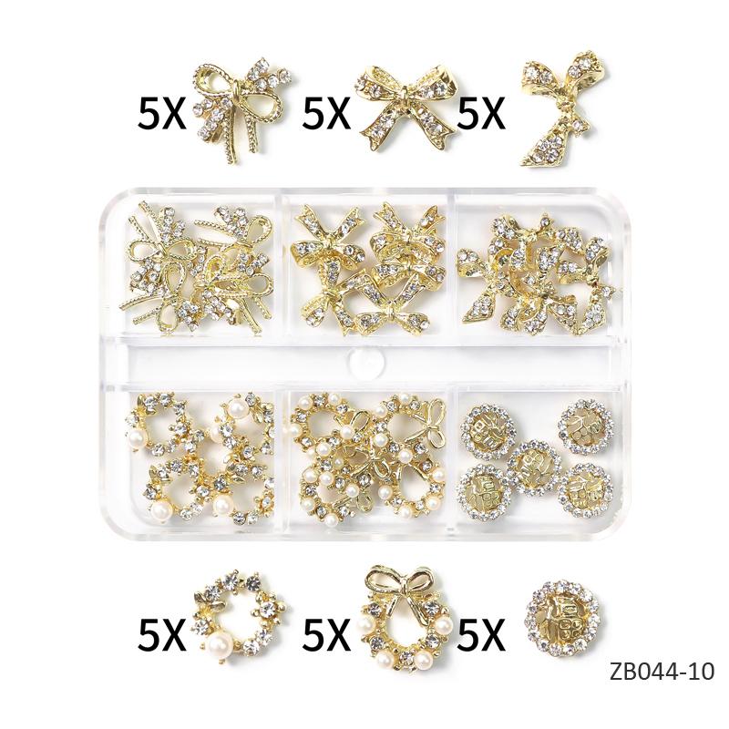 1Box Mix Stile 3D Luxus Schmuck Nail art Strass Edelsteine Gold Metall Legierung Schmetterling Nagel Charms DIY Glänzende Diamant Dekorationen