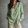 Women's Casual Long Sleeve Hooded Shirt with Drawstring, Wooden Buttons and Patch Pockets - Loose Fit