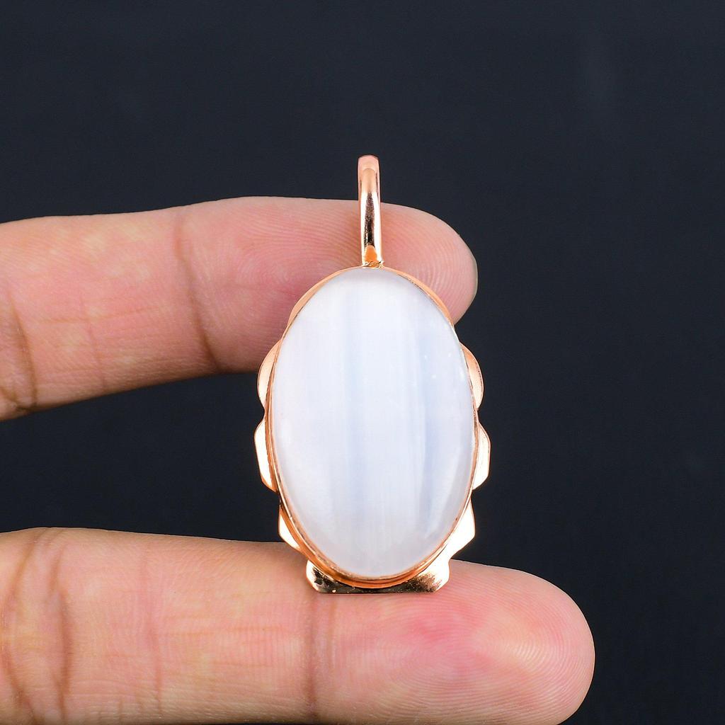 Rose Quartz Gemstone Handmade Dazzling Copper Jewelry Pendant For Women
