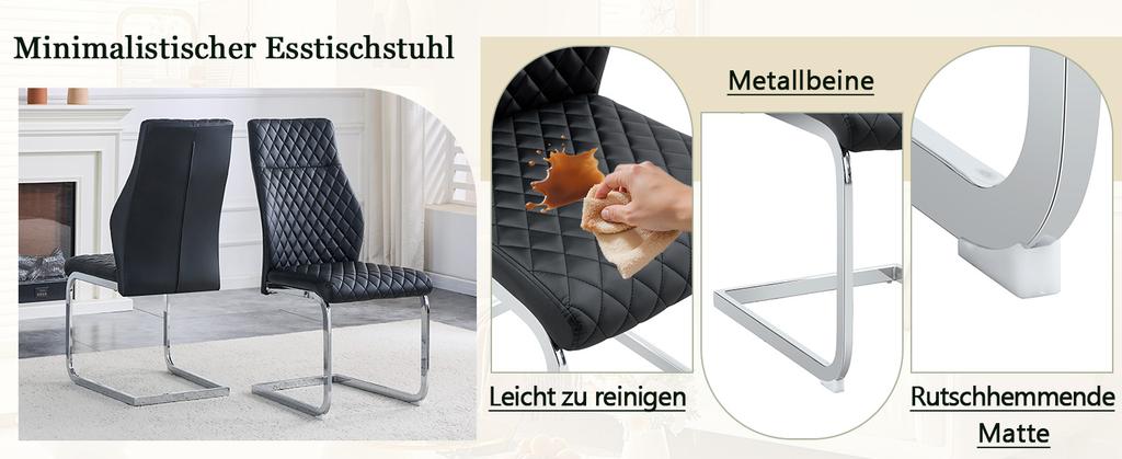 [Set of 2] Dining Chair in Black Diamond Pattern: High Backrest + Comfortable Seat Cushion, Silver-Colored Metal Frame Non-Slip and Durable