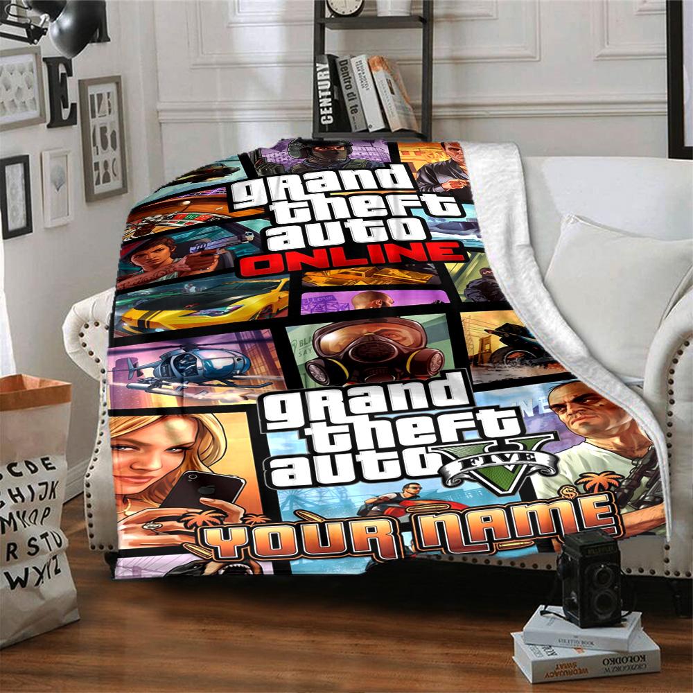 Grand Theft Auto Personalized Name Blanket Multi-purpose Customizable Blanket Durable Comfort Throw For Nap Home Decor Office Couch All-Season Use