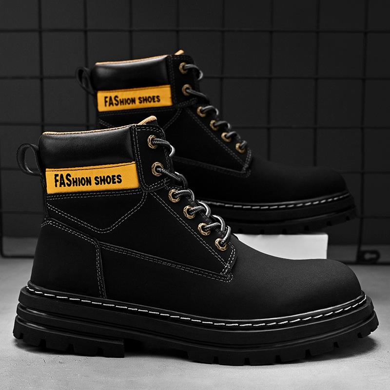 Autumn and winter new high-top large-size tooling men's shoes genuine leather rhubarb Martin boots with cotton to keep warm