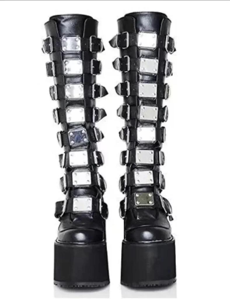Brand Design Female Wedges High Heels Thigh High Boots Fashion Black Platform Boots Gothic for women Cosplay Shoes Woman Autumn