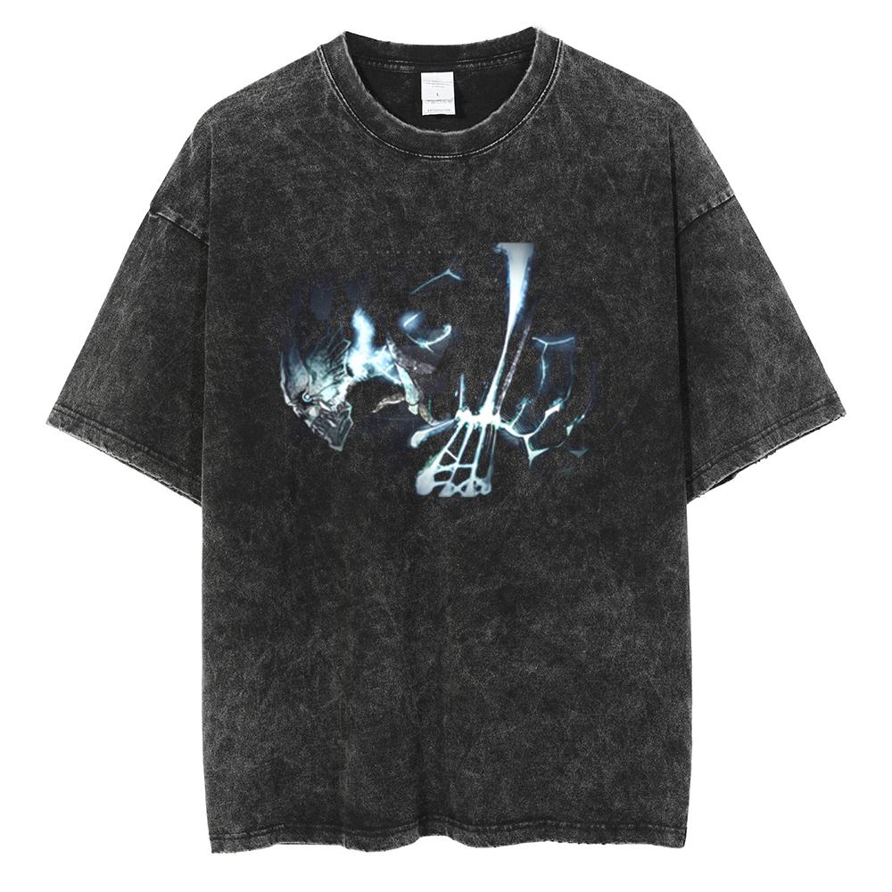 Japan Anime Kaiju No. 8 Cool Print T Shirt Men Women Vintage Washed Cotton Tshirts Oversized T-shirt Harajuku Male Y2k Tee