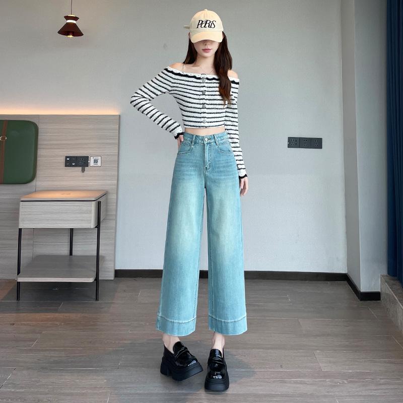 

Spicy Girl Black High-Waisted Wide-Leg Jeans for Women - Spring/Autumn Loose Flare Fit S
