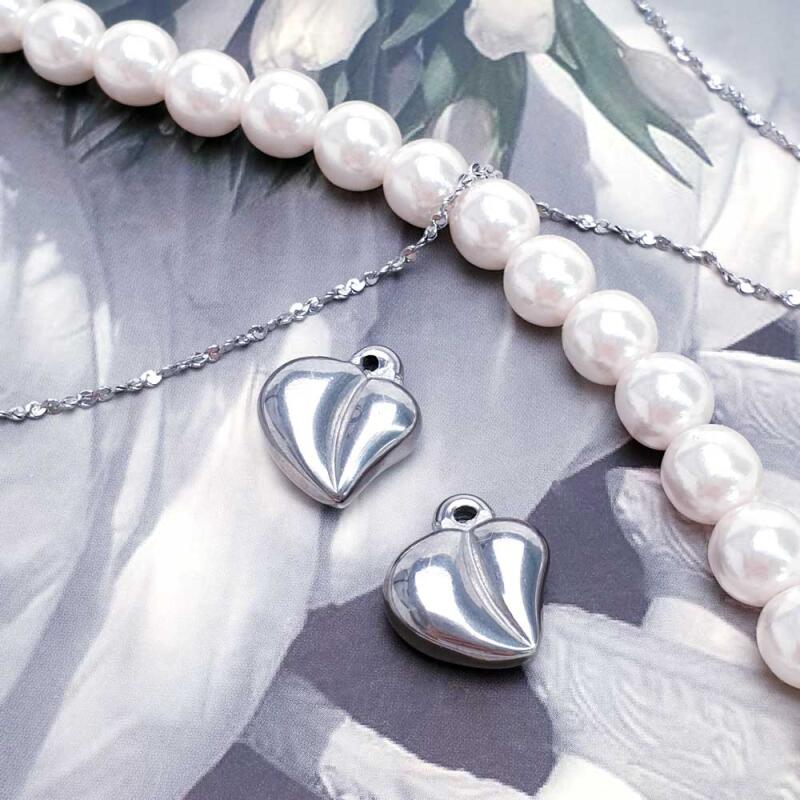 Surgical steel convex cut heart pendant accessory